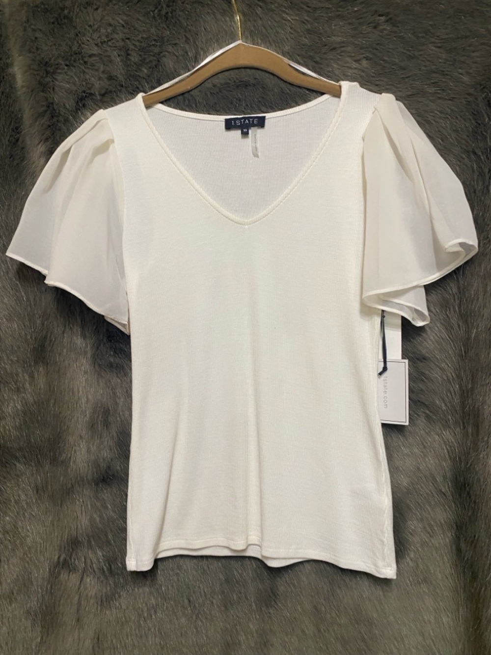 🫦NWT🫦 1. State Women's Flutter Sleeve Rib Knit Tee, Size XS, Cream